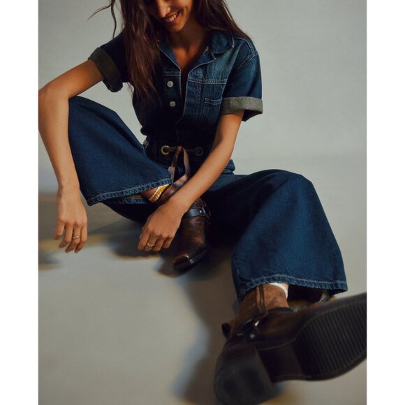 FREE PEOPLE We The Free Edison Wide Leg Coverall / Cerulean Skies - Picture 4 of 11